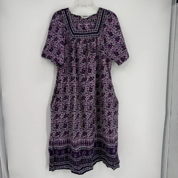 Expressions Catalog BOHO COTTON Lounge Muumuu House Patio Dress Size L Floral - Picture 8 of 8